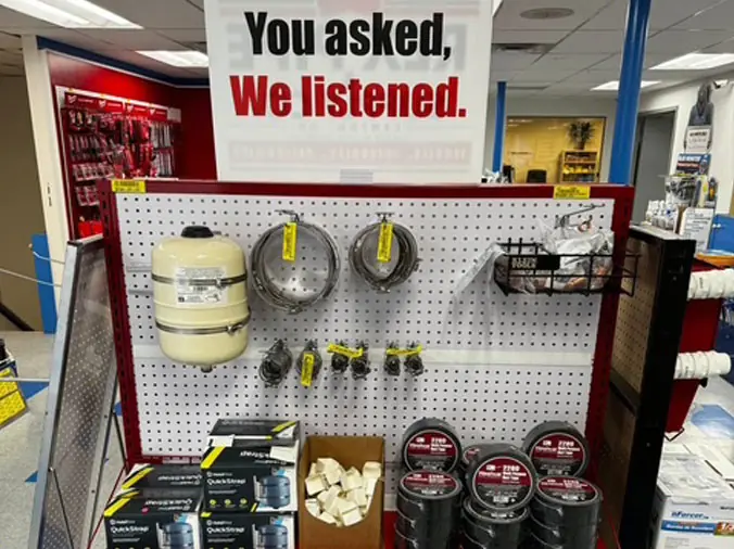 You Asked, We Listened customer request shelf at Rex Pipe & Supply Co. Canton Ohio